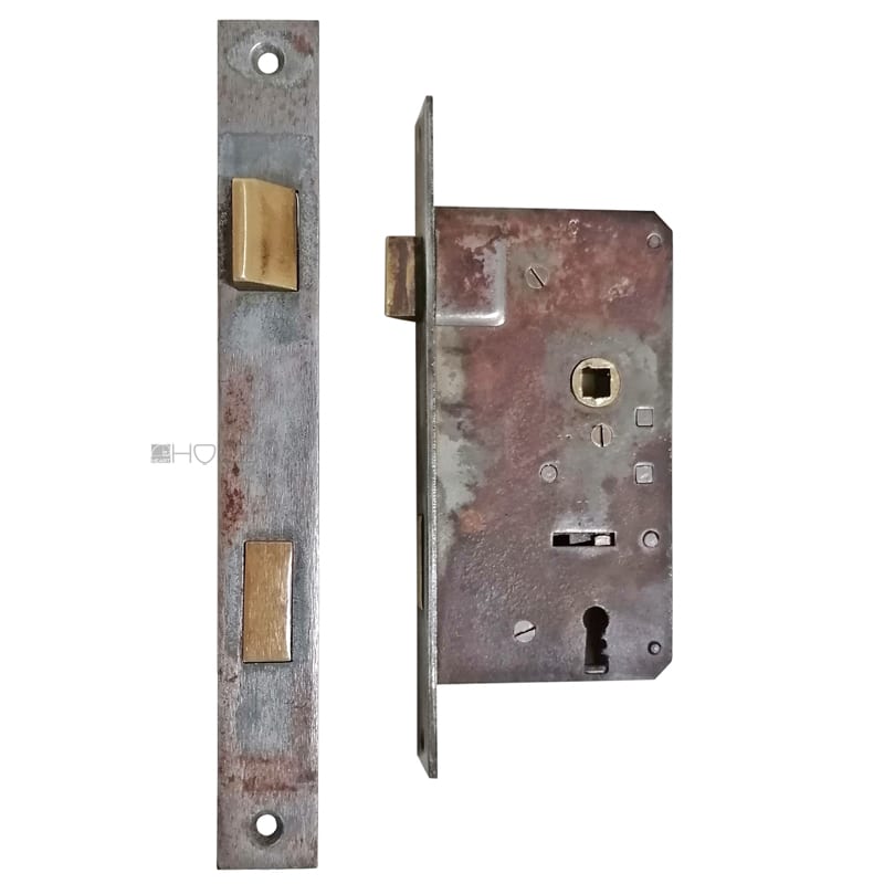 Einsteckschloss Tür links alt Stahl Messing 55/9/76