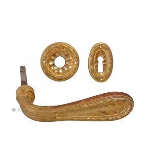 Türdrücker Bronze Frankreich vergoldet Schlüsselschild Drückerrosette 7er Vk