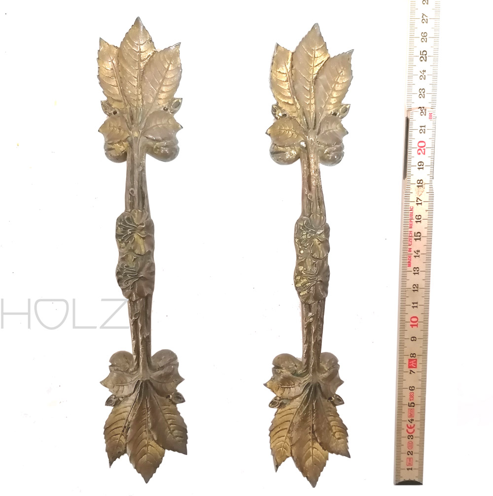 2 Poignées De Porte En Laiton Poli Style Jugendstil (Art Nouveau) – Neuves – Pour Porte D’entrée