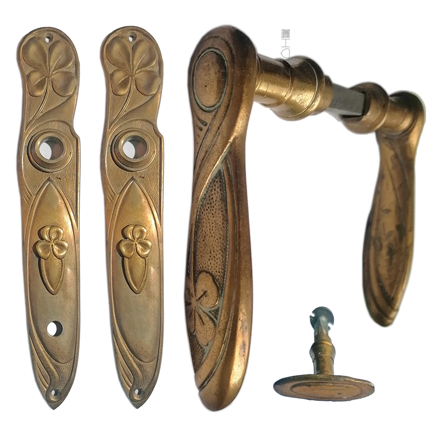 Türdrücker Jugendstil floral prächtig Langschild alt Klee Garnitur