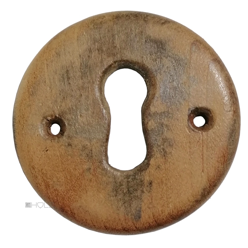 Großes Tür Schlüsselschild Holz gedrechselt Schlüsselrosette alt 65mm