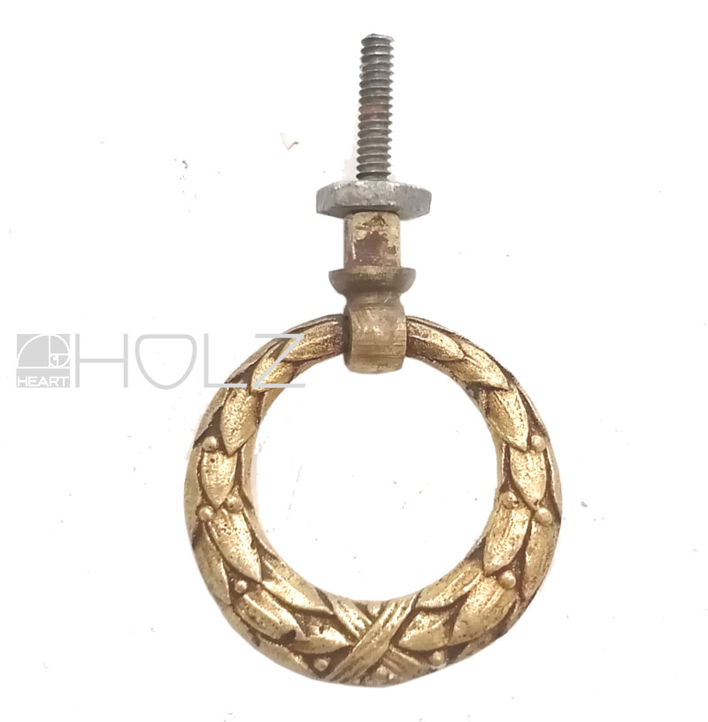 Ringgriff antik Bronze Lorbeer Kranz feuervergoldet Schubladengriff alt