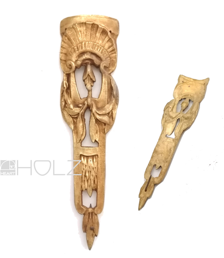 Bronze feuervergoldet Möbel Beschlag Muschel Lorbeer antik Applikation alt 24cm