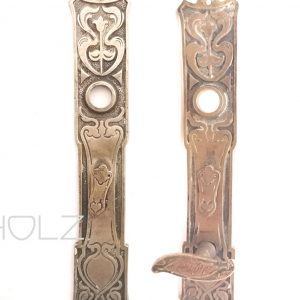 Paar Langschild Jugendstil Türblende alt antik Messing Lilie 16.3 68 mm