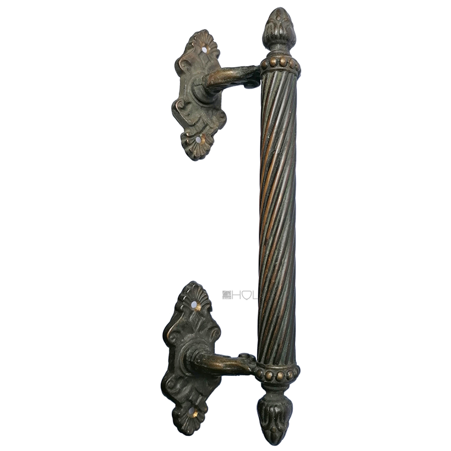 Tür Stoßgriff antik gewunden Zapfen Messing Patina 24.5cm