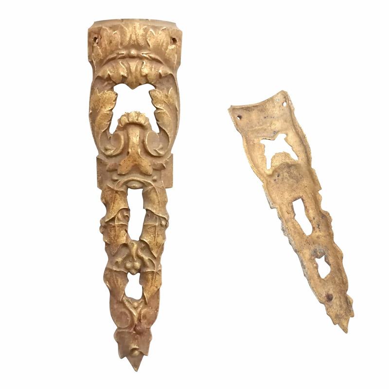 Bronze feuervergoldet Möbel Beschlag Weinrebe antik Applikation alt 14cm