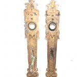 Paar Antik Langschilder alt Gründerzeit Türdrücker Schild Perlen Lilie 17 mm 82