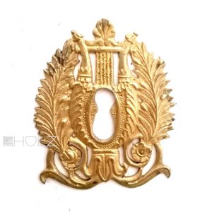 Schlüsselschild Bronze feuervergoldet Möbel Beschlag antik 7 cm