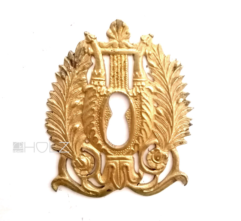Schlüsselschild Bronze feuervergoldet Möbel Beschlag antik 7 cm