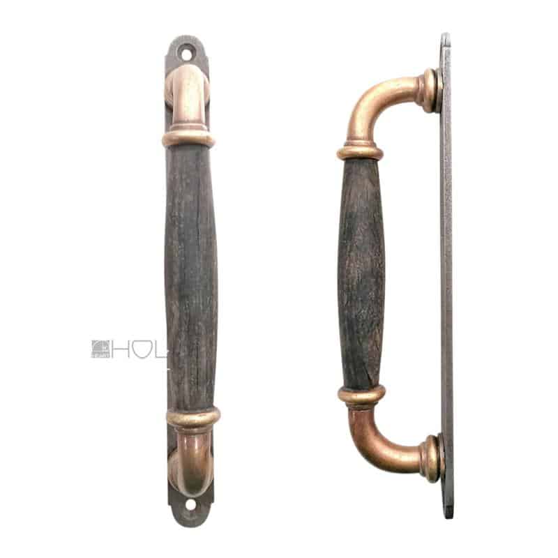 Stoßgriff Jugendstil massiv antik alt Türgriff Messing Ebenholz 26cm