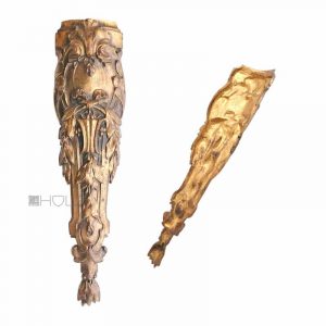 Bronze feuervergoldet Möbel Beschlag antik Blattwerk Lorbeer Applikation 25cm