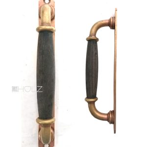 Stoßgriff Jugendstil massiv antik alt Türgriff Messing Ebenholz 26cm II