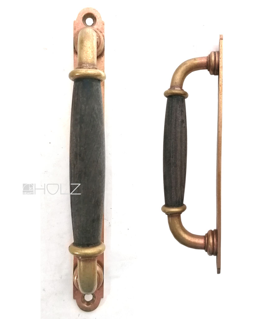 Stoßgriff Jugendstil massiv antik alt Türgriff Messing Ebenholz 26cm II