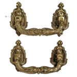 Paar Truhengriffe Bronze feuervergoldet antik alt Klaviergriffe Neo Barock 16.3cm