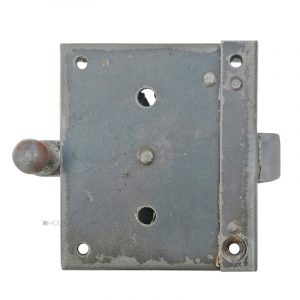 Kastenschloss Knopfriegel Daumenriegel alt Stahl Zugriegel beidseitig