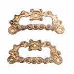 Paar Truhengriffe Bronze feuervergoldet antik alt Klaviergriffe 15cm