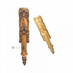 Bronze feuervergoldet Möbel Beschlag antik Schleife Lorbeer Applikation 27cm