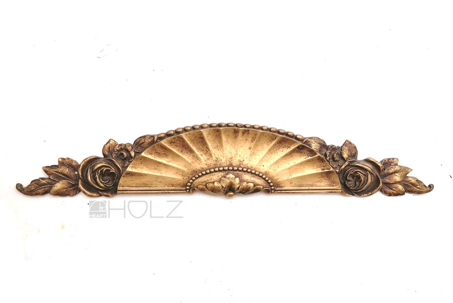 Bronze Beschlag antik feuervergoldet Rosen Blüte Blattwerk Supraporte Möbel alt 34 cm