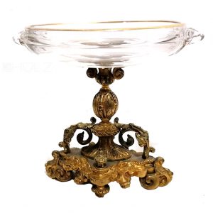 Bronze feuervergoldet prunkvolle Glasschale alt Etagere antik
