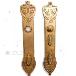 Jugendstil Langschilder antik Messing für Doppelschloss alt Sonnenblume 17.6 mm 107