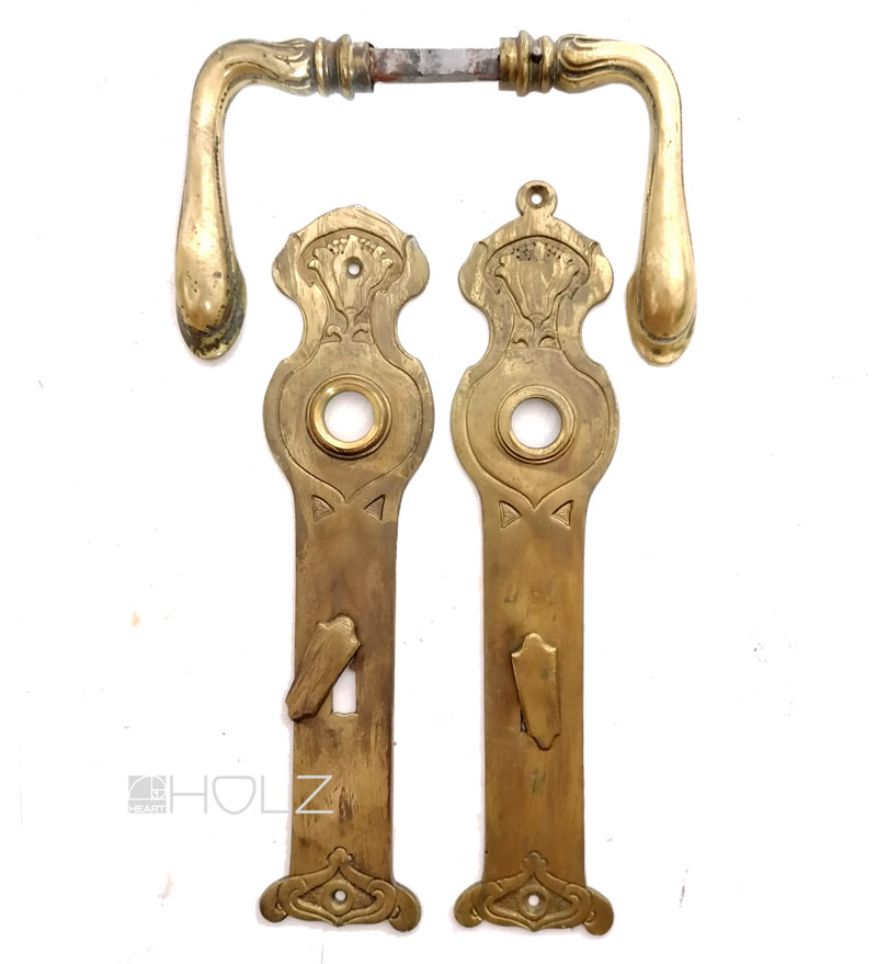 Jugendstil Türdrücker Garnitur antik Türklinken floral alt 9er Vk 87 mm