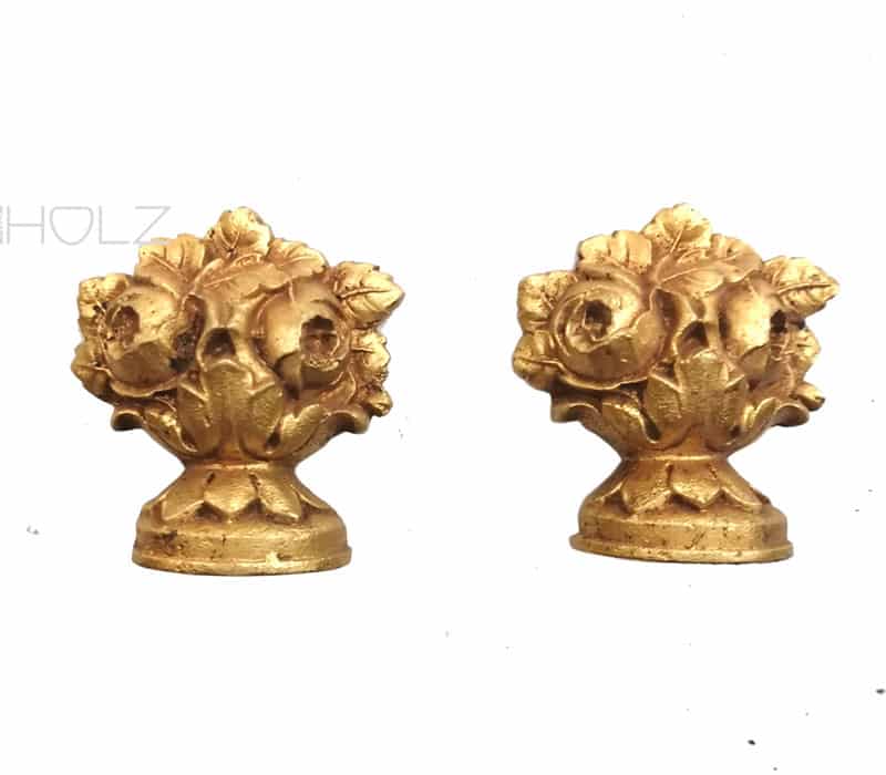 Bronze Möbel Beschlag 2er Set Aufsatz Rosen Bouquet antik alt 7 cm