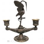 Bronze Kerzenhalter Barye mit Kranich Schlange und Schildkröte alt