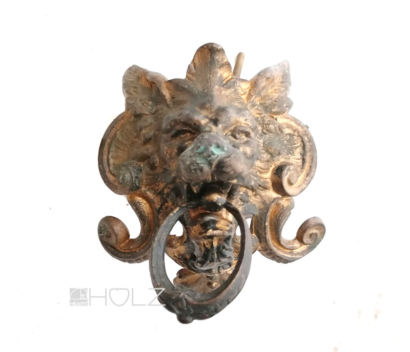 Löwe Bronze Griff feuervergoldet Möbel Beschlag antik alt 12 cm
