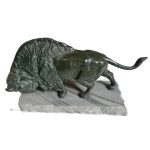 Bison Bleiguss Wisent Stier Skulptur auf Marmor 37cm 8,4kg