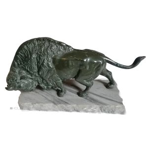Bison Bleiguss Wisent Stier Skulptur auf Marmor 37cm 8,4kg
