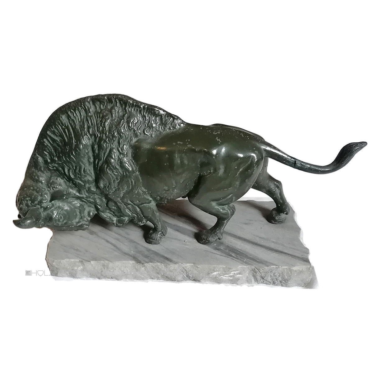Bison Bleiguss Wisent Stier Skulptur auf Marmor 37cm 8,4kg