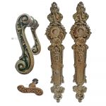 Drückergarnitur antik neo Gründerzeit alt Perle Muschel Rank 68mm 10er Vk