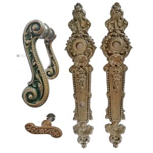 Drückergarnitur antik neo Gründerzeit alt Perle Muschel Rank 68mm 10er Vk