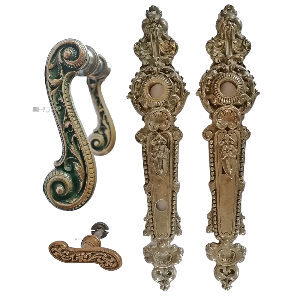 Drückergarnitur antik neo Gründerzeit alt Perle Muschel Rank 68mm 10er Vk