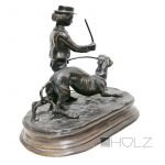 Bronzefigur Junge spielt mit Hund J. Moigniez antik alt 24 cm