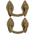 Paar Truhengriffe Bronze feuervergoldet antik alt Klaviergriffe 14.6cm