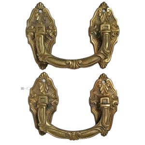 Paar Truhengriffe Bronze feuervergoldet antik alt Klaviergriffe 14.6cm