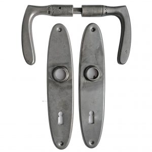 Drückergarnitur 1920er alt Bananen Eisen Stahl Langschilder oval 48x227 8er Vk 72