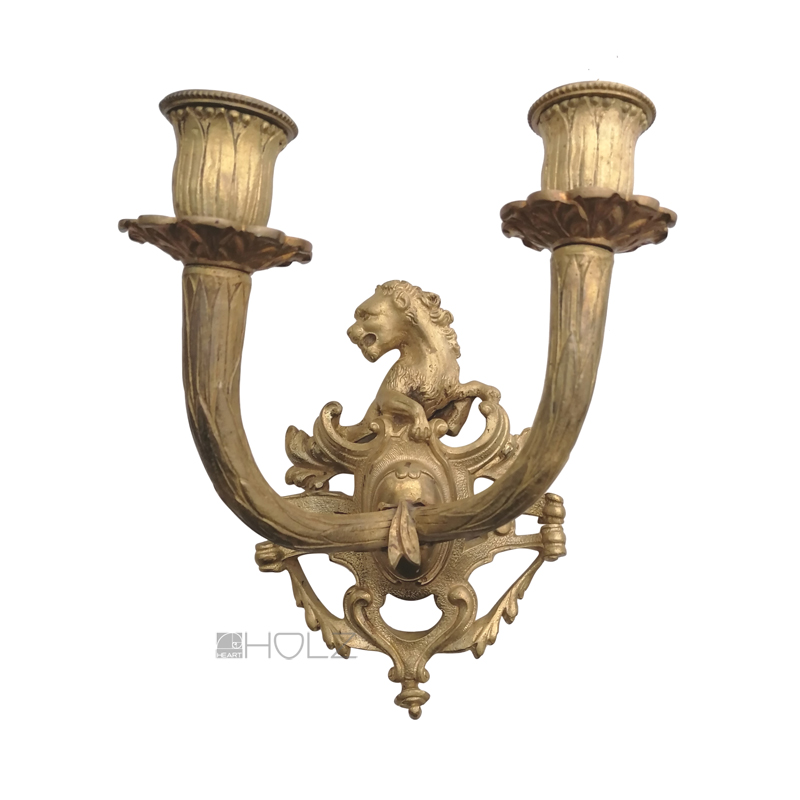 Kerzenleuchter antik Bronze Löwe Wandleuchter feuervergoldet alt 22cm 1,4 kg
