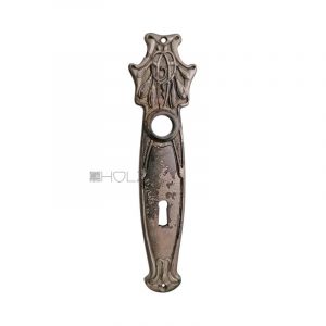 Jugendstil Langschild antik Eisen vernickelt Türdrücker Türklinke 19 mm 72 floral alt