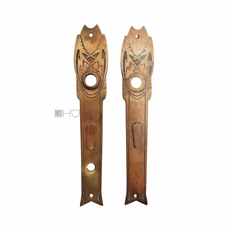Jugendstil Langschilder antik Messing für Nachtriegel alt Zacken 16.8 mm 80
