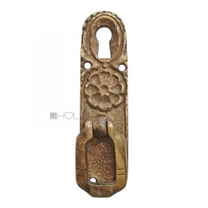 Schlüsselschild Möbel antik Jugendstil Bronze Türgriff Blüte alt 71mm