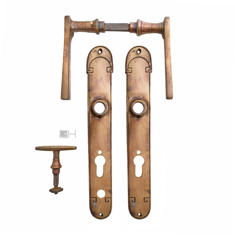 Jugendstil Drückergarnitur antik Messing alt Nachtriegel Türklinken 78 mm 10er Vk PZ
