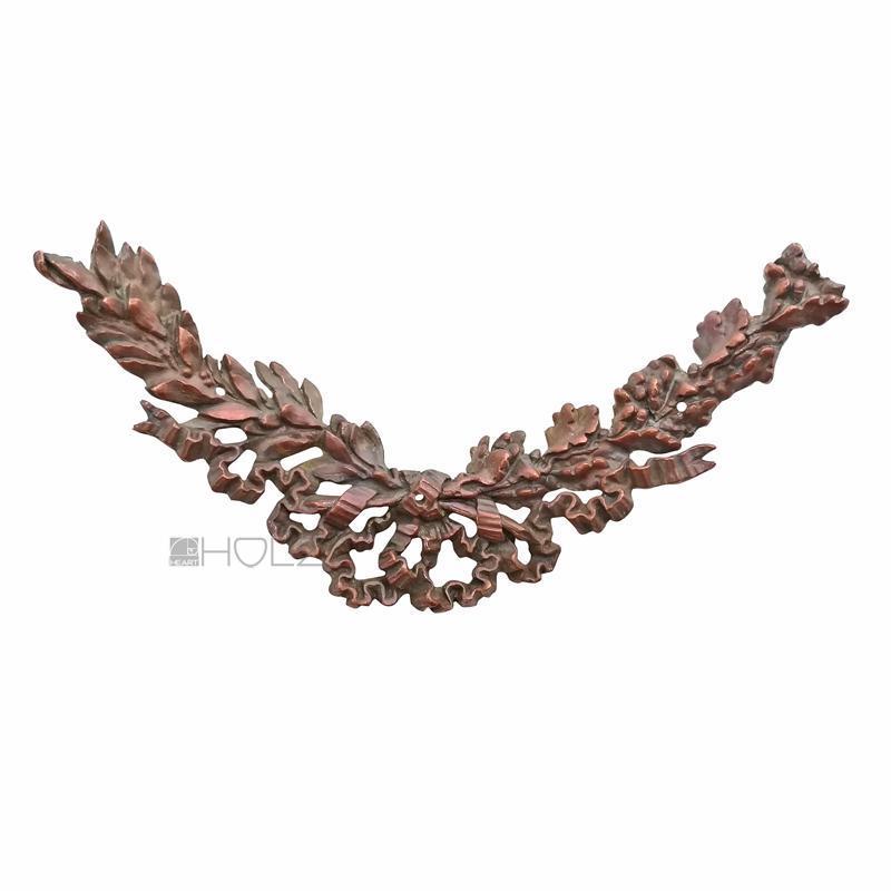 Bronze Möbel Beschlag alt Girlande Lorbeer Eiche verkupfert antik 15.4 cm