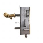 Kastenschloss antik Türschloss Knebeldrücker Stahl Messing alt 65 mm