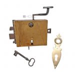 Kastenschloss antik Türschloss Knebeldrücker Stahl Messing alt 65 mm