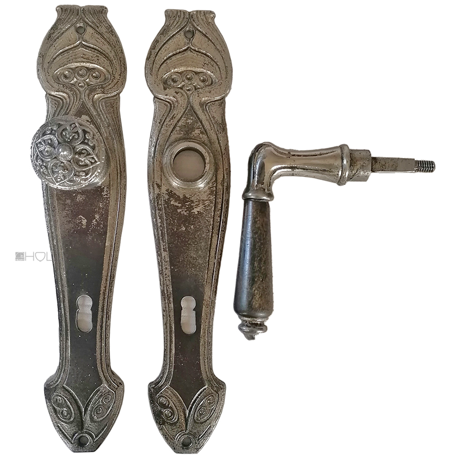 Drückergarnitur Jugendstil Wohnungseingang alt vernickelt Türknauf 83mm