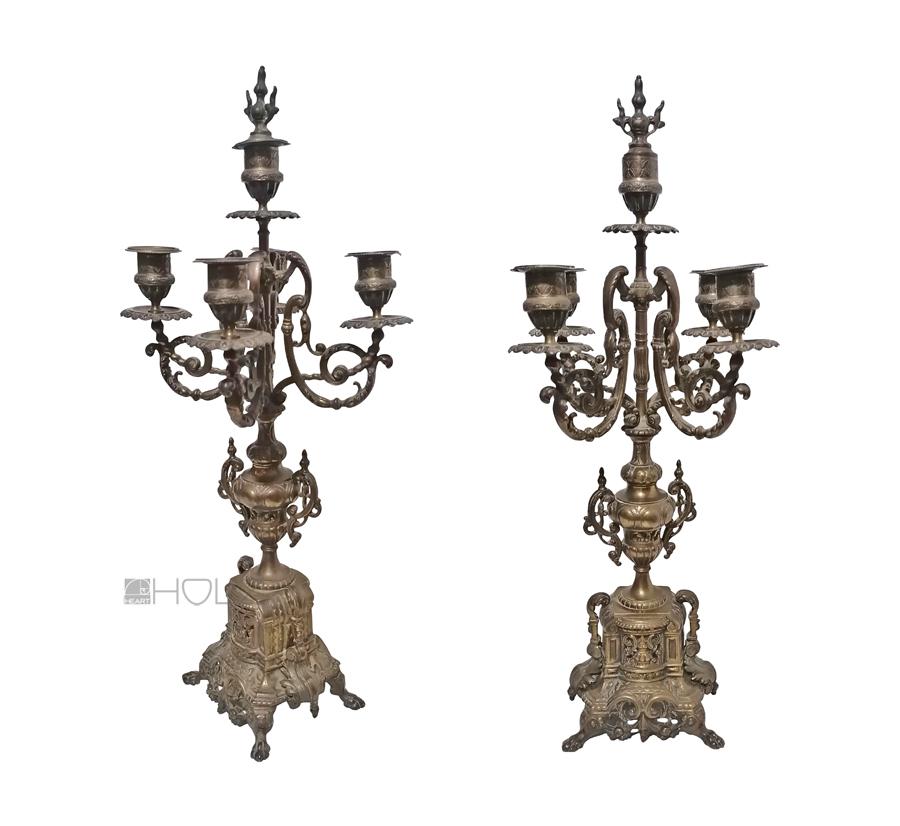 Kerzenleuchter antik Bronze Paar Beisteller 4 armig alt Kerzenhalter 51cm 5,3kg