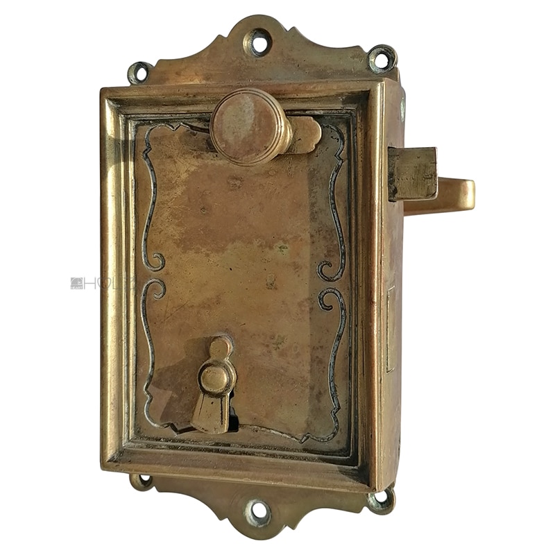 Tür Kastenschloss antik Messing Gründerzeit alt prächtig Schieberiegel 50/8/58