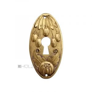Antik Möbel Schlüsselschild Rosette oval Bronze feuervergoldet Schlüsselrosette 51 mm